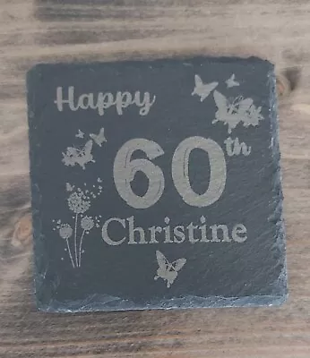 Personalised Slate Birthday Coaster Any Name Any Age 18th 21st 30th 40th 50th 60 • £5.95