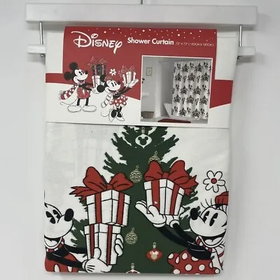 Disney Mickey & Minnie Mouse Shower Curtain Christmas Tree Gifts 72”x72” New🎄 • $37.95