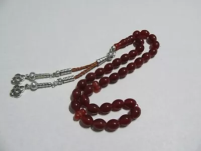 Red AGATE  Aqeeq PRAYER BEADS MASBAHA TASBIH 10x8 عقيقbeads  • $26.99