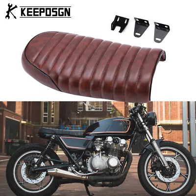 For Suzuki GS 650 750 Dark Brown Leather Motorcycle Cafe Racer Seat Flat Saddle • $59.56