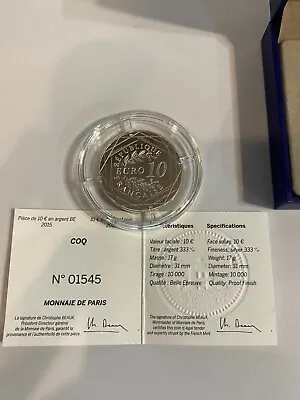 2015 10 Euro Silver Proof Coin Monnaie De Paris .333 17g BOX/COA Rooster • $45