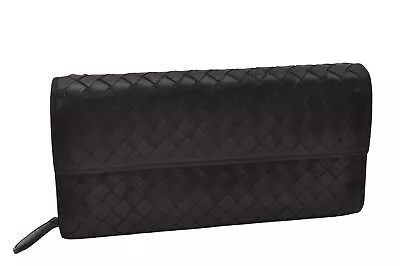 Authentic BOTTEGA VENETA Intrecciato Leather Long Wallet Purse Black 8137I • $404.47