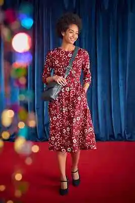 £51 • Buy Seasalt Women's Dress - Red Forestry Midi Dress - Regular - Folksy Floral Dahlia