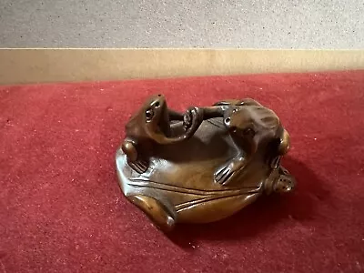 Vintage Signed Japanese Carved Wood Netsuke - Two Frogs • £50