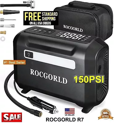 ROCGORLD R7 Tire Inflator 150 PSI Portable Air Compressor 12VDC Car TireAir Pump • $29.99