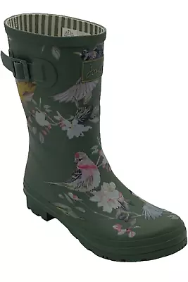 Joules Mid Rain Boots Molly Welly Khaki Bird • $44.99