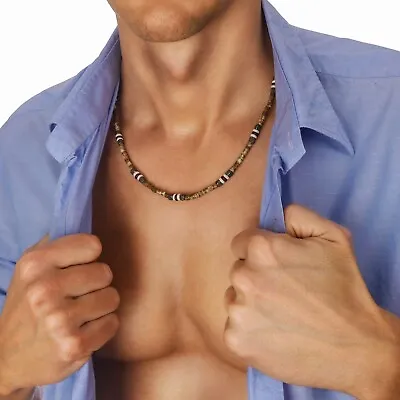 Mens Bead Necklace Beaded Surfer Style Man Clubbing Beach Gift For Him Men Boys • $12.45