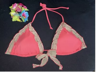 VICTORIAS SECRET Bikini Top Small S Orange Ruffle Pads Triangle Swimsuit Padded • $12.99