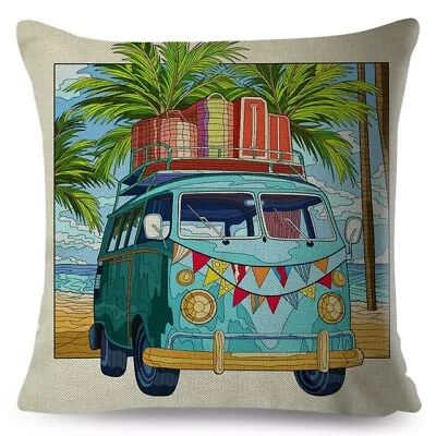   Camping  Holiday  Cushion Cover  Camper Van  New   • £8.99