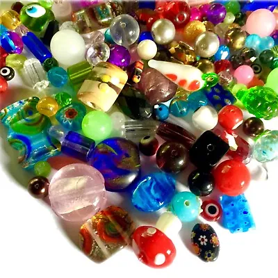200 Gms Of Mix Glass And Millefiori And Foil Beads Sizes 6mm To 40mm • £6.99