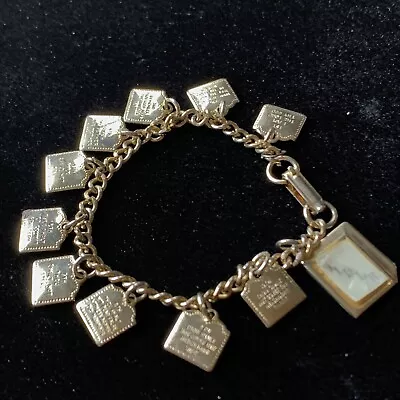 Vintage Ten Commandments Bible Children's Charm Bracelet Midcentury Gold Tone • $19.99