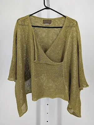 Zuza Bart Handmade Artisan Chartreuse Dyed Linen Layered Cardigan Sweater Poncho • £86.73