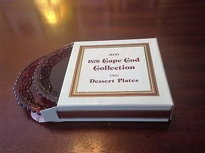 Avon Cape Cod Collectible Red Glass Dessert Plates In Original Box Set Of 2 • $24