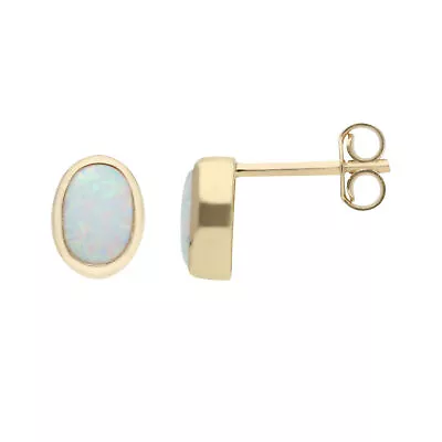 New 9ct Yellow Gold Cultured Opal Oval Stud Earrings 9ct Gold For Her • £182.85