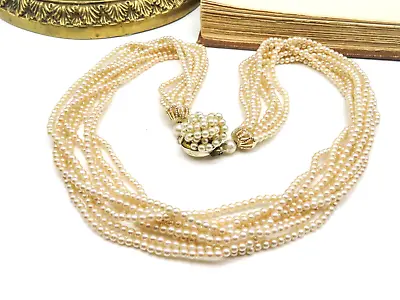 Vintage Signed Japan Cream Faux Pearl Bead Layered Necklace RR6 • $17.99