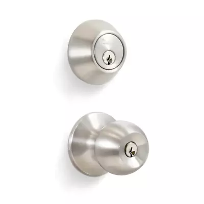 Stainless Steel Entry Door Knob Combo Lock Set With Deadbolt And 6 Keys • $24.53