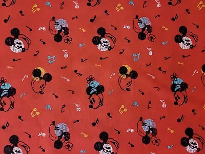 Mickey Minnie Mouse Fabric Red Cotton Retro Print Music 43  Wide By The Yard • £19.28