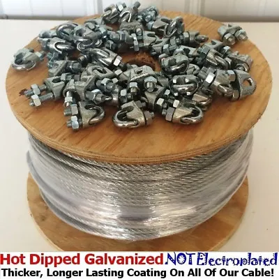 Steel Aircraft Cable Wire Rope Hot Dipped Steel Galvanized Cable W/ Cable Clamps • $42.69