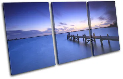 Lake Jetty Pier Tranquil Sunset Seascape TREBLE CANVAS WALL ART Picture Print • £39.99