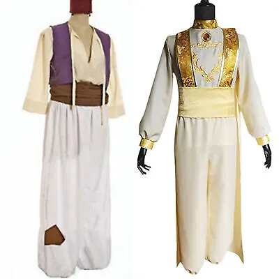 Aladdin Arabian Prince Cosplay Costume Men Party Outfit With Hat Set Fancy Dress • £36.29