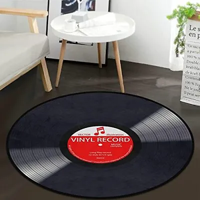 Music Record Black Round Area Rug For Bedroom Living Room Study Playing Non-S • $29.22