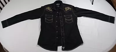 Wrangler Rock 47 Long-sleeved Med Embroidered Paisley Black Pearl Snap With Rose • $15