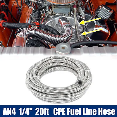 20ft 4AN 1/4  Universal Braided Stainless Steel CPE Oil Fuel Gas Line Hose New • $48.99