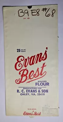 $20 • Buy X LARGE Vintage Paper Sack Bag - EVAN'S BEST FLOUR, R C EVANS & SON, ONLEY VA 88