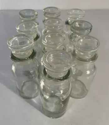 Lot Of 10 Antique Vintage Clear Glass Spice Apothecary Jars With Stoppers • $17.50