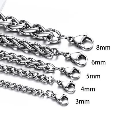 $10.20 • Buy 2.5/3/4/5/6/8mm 316L Man Woman Stainless Steel Wheat Braided Chains 7.5''-36'' 