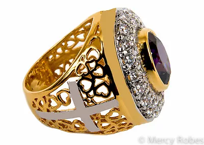 $307.99 • Buy Men's Clergy Bishop Ring, (Mercy2016 G-P), Genuine Amethyst, Swarovski Stones