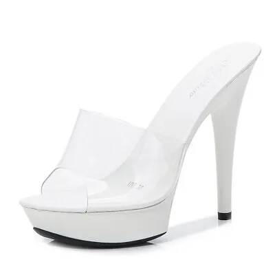 $34.79 • Buy Women Pvc Clear Silpper Mules Pumps Platform Shoes Stilettos High Heels Sandals