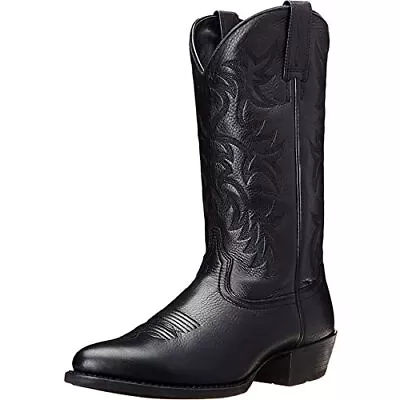 Cowboy Boots For Men Round Toe Distressed Work Boots Embroidered 10 Black • $102.77