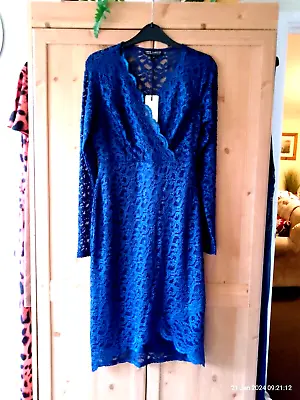 Lace Dress10Lipsy London.Blue.Wrap TopSide Zip.Unlined Back Bodice & Sleeves. • £6.80