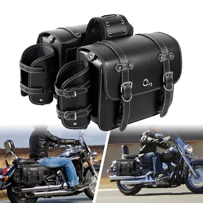 PU Leather Side Saddle Bags Black  For Yamaha Virago 250 750 535 1100 Vmax 1200 • $109.99