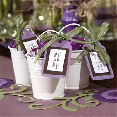 12 Pc White Tin Pails Buckets Wedding Favors With Ribbon Tags Beach Themed NEW • $9.95