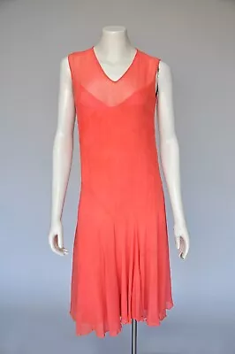 Antique VTG 1920s 20s Tangerine Orange Silk Drop Waisted Sleeveless Dress XS/S • $78