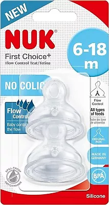 NUK First Choice+ Teats For Baby Bottles | 6-18 Months | Flow Control | Vent | | • £6.15