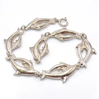 Kabana Sterling Silver Double Dolphin Mother Baby Link Bracelet LLJ3 • $64.99