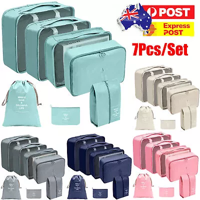 $7.95 • Buy 7Pcs Packing Cubes Travel Pouches Luggage Organiser Clothes Suitcase Storage Bag