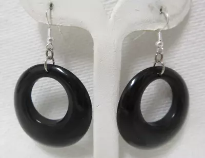 Vintage Black Plastic Dangle Pierced Earrings • $6.99