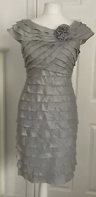 London Times Size 14 Grey Silver Raw Edge Ruffle Dress • £14