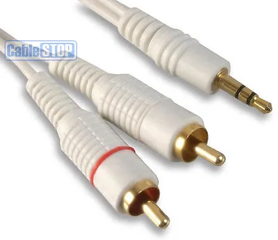 WHITE 3.5mm Mini Jack To Twin RCA Phono Plug Headhone HiFi Audio Cable 1m To 5m • £3.75