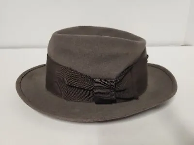 Vintage Dobbs Fifth Avenue Fedora Mens Hat Brown Suede Leather & Silk Size 6&3/4 • $35.99