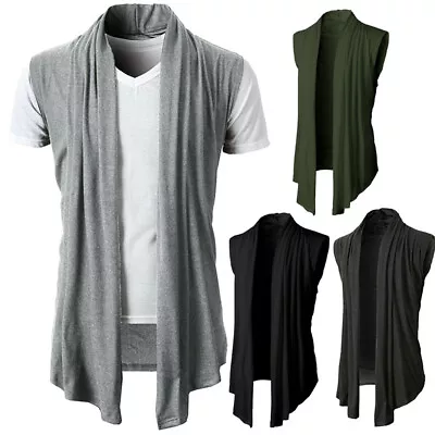 Men's Solid Color Personality Solid Color Fashion Sleeveless Knit Cardigan New • $21.74
