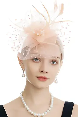 Women'S Fascinators Feathers Tea Party Hat Veil Headband With Hair Clip For Co • $19.99