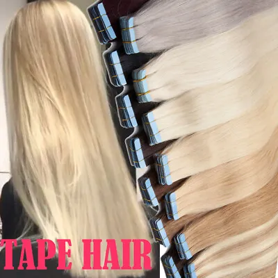 £23.28 • Buy 10/20/40 Pieces Tape In Remy Human Hair Extentions Full Head Thick Skin Weft UK