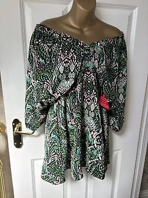 New With Tags - Ax Paris Green Print Skater Style Dress - Size 14 • £12