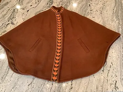 Vintage 70s Poncho Cape Brown Orange Hippie BoHo One Size Wool • $34