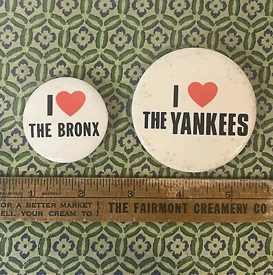 Vtg. NY NY Souvenir Pinback Button I Love The Yankees I Love The Bronx 2 Pc Lot • $13.95